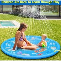 QDRECLOD Tapis Enfant De Jet D'eau, 170cm Diamètre Tapis De Pulvérisation D'eau Eau Piscine, éclaboussure D'eau Parfaits Pour Les Enfants / Animaux De Compagnie Et Les Activités Familiales En Plein Air - Bleu -Piscine Soldes Boutique 24213700 5