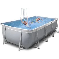 Piscine Hors Sol Rectangulaire 460x265 H125 New Plast Gris Blanc Complète Futura 460