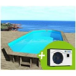 HABITAT ET JARDIN Piscine Bois " Sevilla " - 8.57 X 4.57 X 1.45 M + Pompe à Chaleur - Puissance 6.1 KW
