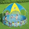 BESTWAY Piscine Tubulaire Hors Sol Tana Avec Parasol Et Brumisateur Intégré. Ronde Ø244x51cm - Bleu