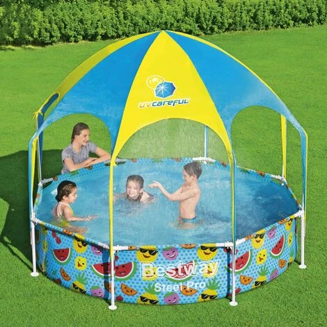 BESTWAY Piscine Tubulaire Hors Sol Tana Avec Parasol Et Brumisateur Intégré. Ronde Ø244x51cm - Bleu 4 BESTWAY Piscine Tubulaire Hors Sol Tana Avec Parasol Et Brumisateur Intégré. Ronde Ø244x51cm - Bleu – Image 2
