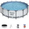 BESTWAY Piscine Tubulaire Hors Sol Come Grise, Ronde Ø457x122cm Avec Pompe De Filtration, Filtre à Cartouche, Bâche Et échelle - Gris -Piscine Soldes Boutique 28171331 1