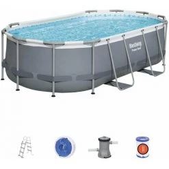 Kit Piscine Complet BESTWAY – Spinelle Grise – Piscine Ovale Tubulaire Pompe De Filtration Et Kit De Réparation Inclus 4x2 M
