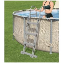 BESTWAY Piscine Tubulaire Hors Sol Volta Grise. Ronde 396x107cm Pompe De Filtration. Filtre à Cartouche. Une échelle De Sécurité. Une Bâche. Un Auvent Et Un Diffuseur - Gris -Piscine Soldes Boutique 28423823 3