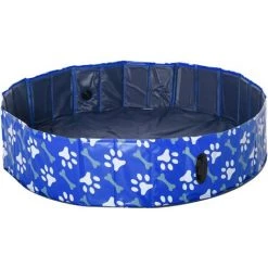 PawHut Piscine Pour Chien Bassin PVC Pliable Anti-glissant Facile à Nettoyer Ø 1,4 M Hauteur 30 Cm Motifs Os Pattes Bleu