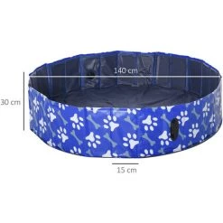PawHut Piscine Pour Chien Bassin PVC Pliable Anti-glissant Facile à Nettoyer Ø 1,4 M Hauteur 30 Cm Motifs Os Pattes Bleu -Piscine Soldes Boutique 30164174 3