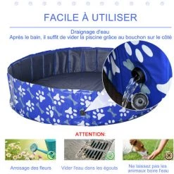 PawHut Piscine Pour Chien Bassin PVC Pliable Anti-glissant Facile à Nettoyer Ø 1,4 M Hauteur 30 Cm Motifs Os Pattes Bleu -Piscine Soldes Boutique 30164174 5