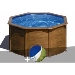 Kit Piscine Acier Aspect Bois Gré Pacific Ronde 2,60 X 1,22 M + Bâche à Bulles - Bois