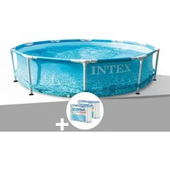 Kit Piscine Tubulaire Intex Metal Frame Ocean Ronde 3,05 X 0,76 M + 6 Cartouches De Filtration - Bleu