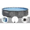 Kit Piscine Tubulaire Intex Baltik Ronde 5,49 X 1,22 M + Bâche à Bulles + Douche Solaire + Pompe à Chaleur - Gris