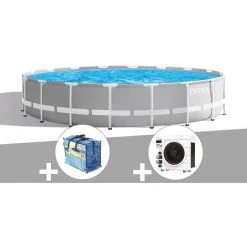 Kit Piscine Tubulaire Intex Prism Frame Ronde 5,49 X 1,22 M + Bâche à Bulles + Pompe à Chaleur