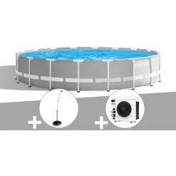 Kit Piscine Tubulaire Intex Prism Frame Ronde 5,49 X 1,22 M + Douche Solaire + Pompe à Chaleur