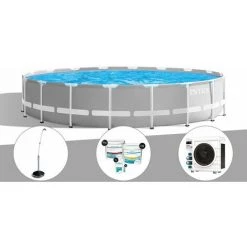 Kit Piscine Tubulaire Intex Prism Frame Ronde 5,49 X 1,22 M + Douche Solaire + Kit De Traitement Au Chlore + Pompe à Chaleur