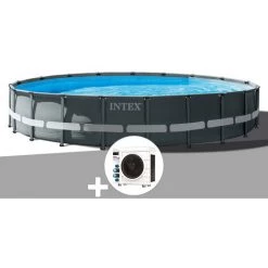 Kit Piscine Tubulaire Intex Ultra XTR Frame Ronde 6,10 X 1,22 M + Pompe à Chaleur - Gris