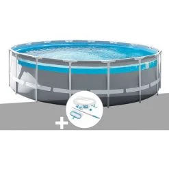 Kit Piscine Tubulaire Intex Prism Frame Clear Window Ronde 4,88 X 1,22 M + Kit D'entretien - Gris
