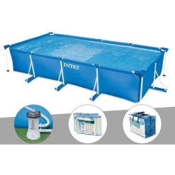 Kit Piscine Tubulaire Rectangulaire Intex 4,50 X 2,20 X 0,84 M + Filtration à Cartouche + 6 Cartouches De Filtration + Bâche à Bulles