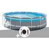 Kit Piscine Tubulaire Intex Prism Frame Clear Window Ronde 4,88 X 1,22 M + Pompe à Chaleur - Gris