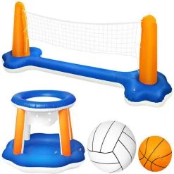 DONTODENT Ensembles Gonflables De Basket-Ball Et De Volleyball D'eau, Jouets De Piscine D'eau Flottante, Cerceau De Basket-Ball De Piscine Et Filet De Jeu De Volleyball Pour Enfants Et Adultes -Piscine Soldes Boutique 36625812 4