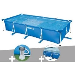 Kit Piscine Tubulaire Rectangulaire Intex 4,50 X 2,20 X 0,84 M + Filtration à Cartouche + Bâche De Protection