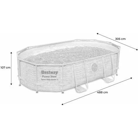 Piscine Tubulaire BESTWAY - Aventurine Pierre- Imitation Pierre Grise. Piscine Ovale 5x3m Avec Pompe De Filtration à Sable. Hublots. échelle Et Bâche De Protection - Gris 7 Piscine Tubulaire BESTWAY - Aventurine Pierre- Imitation Pierre Grise. Piscine Ovale 5x3m Avec Pompe De Filtration à Sable. Hublots. échelle Et Bâche De Protection - Gris – Image 5