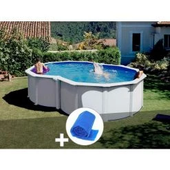 Kit Piscine Acier Blanc Gré Varadero En Huit 5,05 X 3,45 X 1,22 M + Bâche à Bulles - Blanc