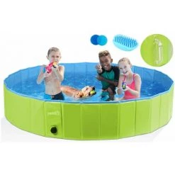 Pecute Piscine Pour Chien, XL 160x30cm, Baignoire Chien Pliable | Plus Robuste, Piscine Enfant | Pour Jardin, Patio Ou Salle De Bain, Piscine Animaux, Inusable, Avec Poignées - Vert