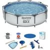 Pack Piscine Hors Sol Tubulaire Bestway Steel Pro Max Ø305x100 Cm Épurateur, Echelle, Bâche, Kit De Nettoyage, Thermo-Klor -Piscine Soldes Boutique 52528016 1
