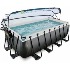EXIT TOYS Piscine EXIT Black Leather 400x200x122cm Avec Pompe Filtrante à Sable Et Dôme Et Kit D'accessoires - Noir - Noir -Piscine Soldes Boutique 52937112 3