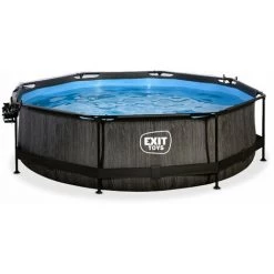 EXIT TOYS Piscine EXIT Black Wood ø300x76cm Avec Pompe Filtrante Et Dôme Et Voile D'ombrage - Noir - Noir -Piscine Soldes Boutique 52937146 5