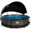 EXIT TOYS Piscine EXIT Black Wood ø300x76cm Avec Pompe Filtrante Et Voile D'ombrage - Noir - Noir