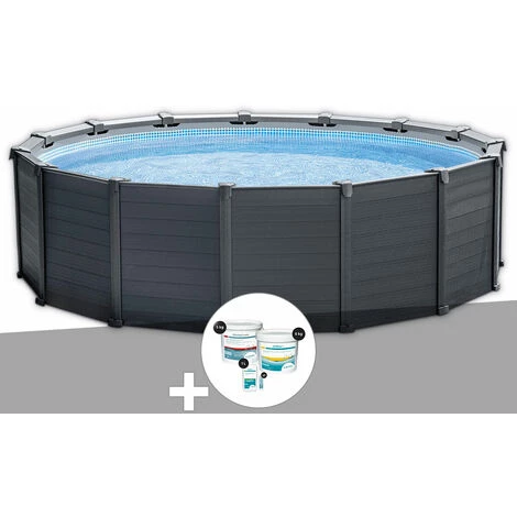 Kit Piscine Tubulaire Intex Graphite Ronde 4,78 X 1,24 M + Kit Traitement Au Chlore - Gris 3 Kit Piscine Tubulaire Intex Graphite Ronde 4,78 X 1,24 M + Kit Traitement Au Chlore - Gris