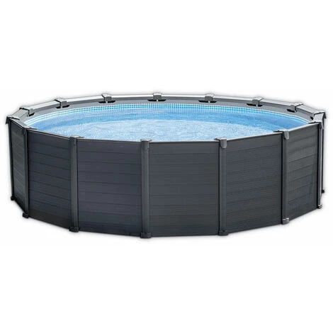 Kit Piscine Tubulaire Intex Graphite Ronde 4,78 X 1,24 M + Kit Traitement Au Chlore - Gris 4 Kit Piscine Tubulaire Intex Graphite Ronde 4,78 X 1,24 M + Kit Traitement Au Chlore - Gris – Image 2