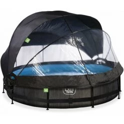 EXIT TOYS Piscine EXIT Black Wood ø360x76cm Avec Pompe Filtrante Et Dôme Et Voile D'ombrage - Noir - Noir