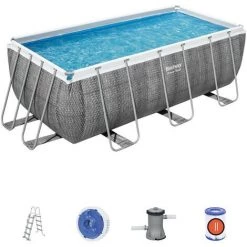 Piscine Hors-sol Tubulaire Bestway Power Steel Ratán 412x201x122 Cm Épurateur à Cartouche De 2 006 L/H Échelle