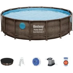 Piscine Hors-sol Tubulaire Bestway Power Steel Imitation Rotin 488x122 Cm Épurateur à Cartouche De 5 678 L/H Bâche Et Échelle