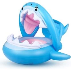 SUPERMARKET Bébé Siège De Piscine Requin Bague De Natation Flottante, Bouée Piscine Gonflable Pour Enfants Avec Réglable Auvent Gonflable Pour Bébé De 6-36 Mois,Superma,bleu,une Pièce