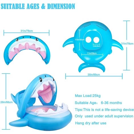 SUPERMARKET Bébé Siège De Piscine Requin Bague De Natation Flottante, Bouée Piscine Gonflable Pour Enfants Avec Réglable Auvent Gonflable Pour Bébé De 6-36 Mois,Superma,bleu,une Pièce 4 SUPERMARKET Bébé Siège De Piscine Requin Bague De Natation Flottante, Bouée Piscine Gonflable Pour Enfants Avec Réglable Auvent Gonflable Pour Bébé De 6-36 Mois,Superma,bleu,une Pièce – Image 2