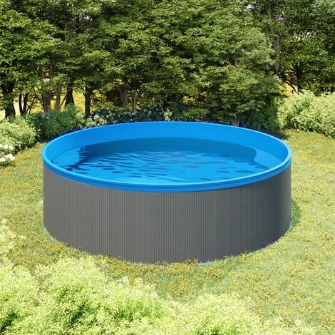 Hommoo Piscine Avec Ecumoire Suspendue Et Pompe 350x90 Cm Gris 4 Hommoo Piscine Avec Ecumoire Suspendue Et Pompe 350x90 Cm Gris – Image 2