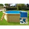 HABITAT ET JARDIN Piscine Bois "Hawai" - 4.10 X 1.20 M + Bâche à Bulles 180 + Bâche Hiver 280 Gr/m²
