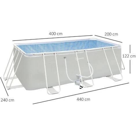 Outsunny Piscine Tubulaire Hors Sol Rectangulaire Avec Filtre Dim. 440L X 240l X 122H Cm Acier PVC Gris Clair - Gris 5 Outsunny Piscine Tubulaire Hors Sol Rectangulaire Avec Filtre Dim. 440L X 240l X 122H Cm Acier PVC Gris Clair - Gris – Image 3