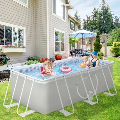 Outsunny Piscine Tubulaire Hors Sol Rectangulaire Avec Filtre Dim. 440L X 240l X 122H Cm Acier PVC Gris Clair - Gris 6 Outsunny Piscine Tubulaire Hors Sol Rectangulaire Avec Filtre Dim. 440L X 240l X 122H Cm Acier PVC Gris Clair - Gris – Image 4