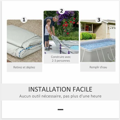 Outsunny Piscine Tubulaire Hors Sol Rectangulaire Avec Filtre Dim. 440L X 240l X 122H Cm Acier PVC Gris Clair - Gris 7 Outsunny Piscine Tubulaire Hors Sol Rectangulaire Avec Filtre Dim. 440L X 240l X 122H Cm Acier PVC Gris Clair - Gris – Image 5