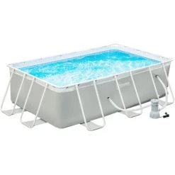 Outsunny Piscine Tubulaire Hors Sol Rectangulaire Avec Filtre Dim. 340L X 215l X 80H Cm Acier PVC Gris Clair - Gris