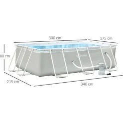 Outsunny Piscine Tubulaire Hors Sol Rectangulaire Avec Filtre Dim. 340L X 215l X 80H Cm Acier PVC Gris Clair - Gris -Piscine Soldes Boutique 54817240 3