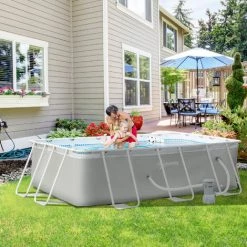 Outsunny Piscine Tubulaire Hors Sol Rectangulaire Avec Filtre Dim. 340L X 215l X 80H Cm Acier PVC Gris Clair - Gris -Piscine Soldes Boutique 54817240 4