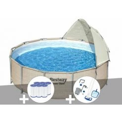 Kit Piscine Tubulaire Ronde Bestway Power Steel 3,96 X 1,07 M + 6 Cartouches De Filtration + Kit D'entretien Deluxe