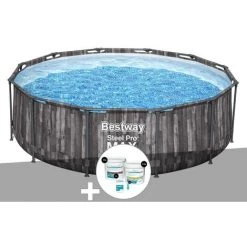 Kit Piscine Tubulaire Ronde Bestway Steel Pro Max Décor Bois 3,66 X 1,00 M + Kit De Traitement Au Chlore