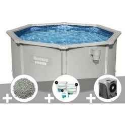 Kit Piscine Acier Ronde Bestway Hydrium 3,00 X 1,20 Cm + 10 Kg De Zéolite + Kit De Traitement Au Chlore + Pompe à Chaleur