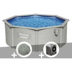 Kit Piscine Acier Ronde Bestway Hydrium 3,60 X 1,20 Cm + 10 Kg De Zéolite + Pompe à Chaleur