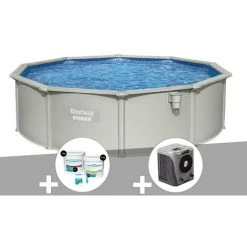 Kit Piscine Acier Ronde Bestway Hydrium 4,60 X 1,20 Cm + Kit De Traitement Au Chlore + Pompe à Chaleur